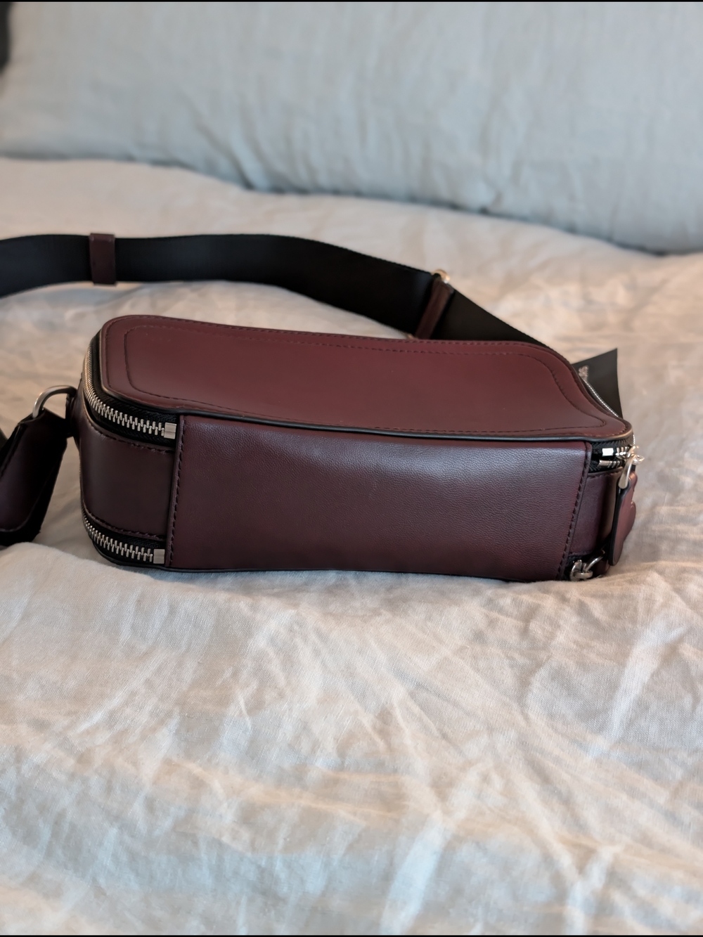 Michael Kors Men's MK Raised Logo Burgandy Burnished Leather Crossbody Bag - Picture 6 of 14